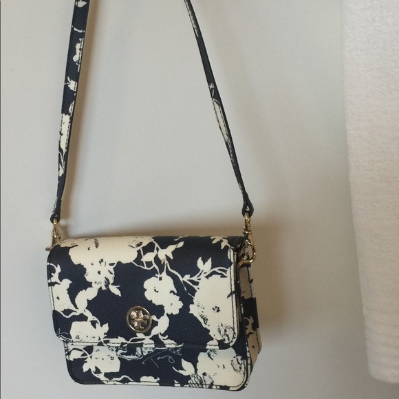 Tory Burch Handbags - Tory Burch Mini Cross Body, Navy Blue & White